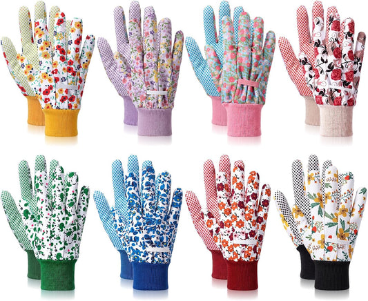 Queekay 8 Pairs Garden Gloves for Women Floral Gardening Gloves Breathable Cotton with Grip