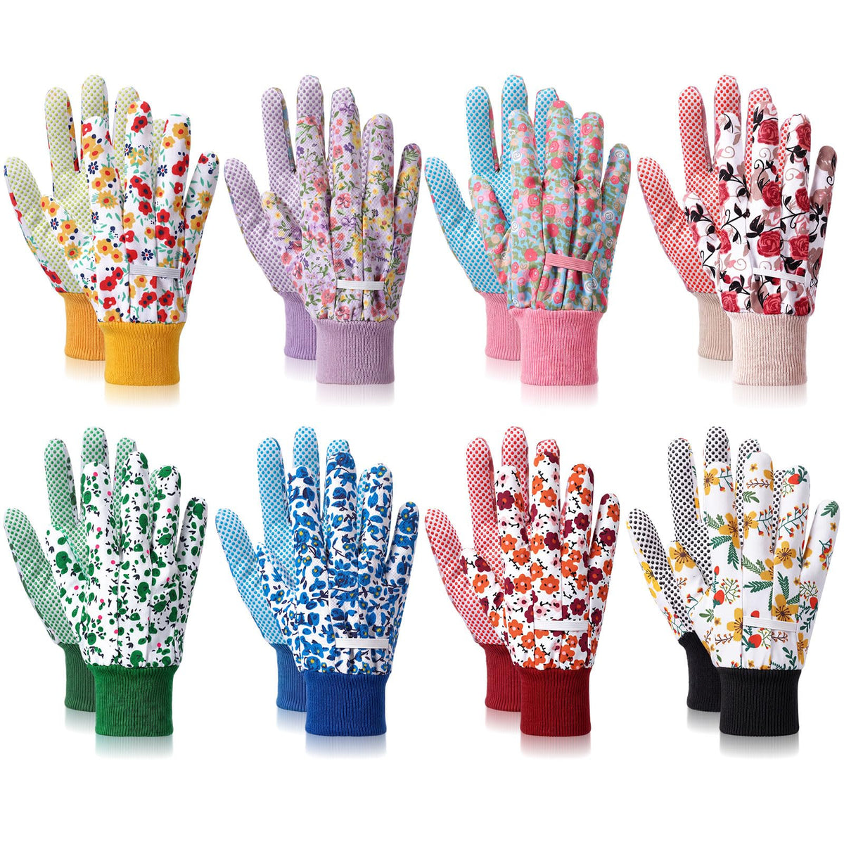 Queekay 8 Pairs Garden Gloves for Women Floral Gardening Gloves Breathable Cotton with Grip