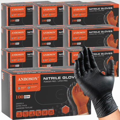 ANBOSON 10 Mil Heavy Duty Mechanic Nitrile Gloves, Large Black 100 Count