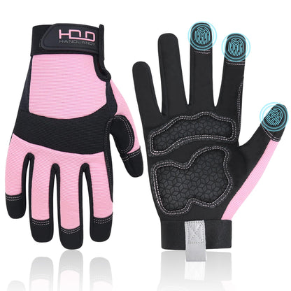 HANDLANDY Work Gloves for Women, Breathable Leather Gardening Glove for Yard Maintenance, Hand Protection with Touch Screen