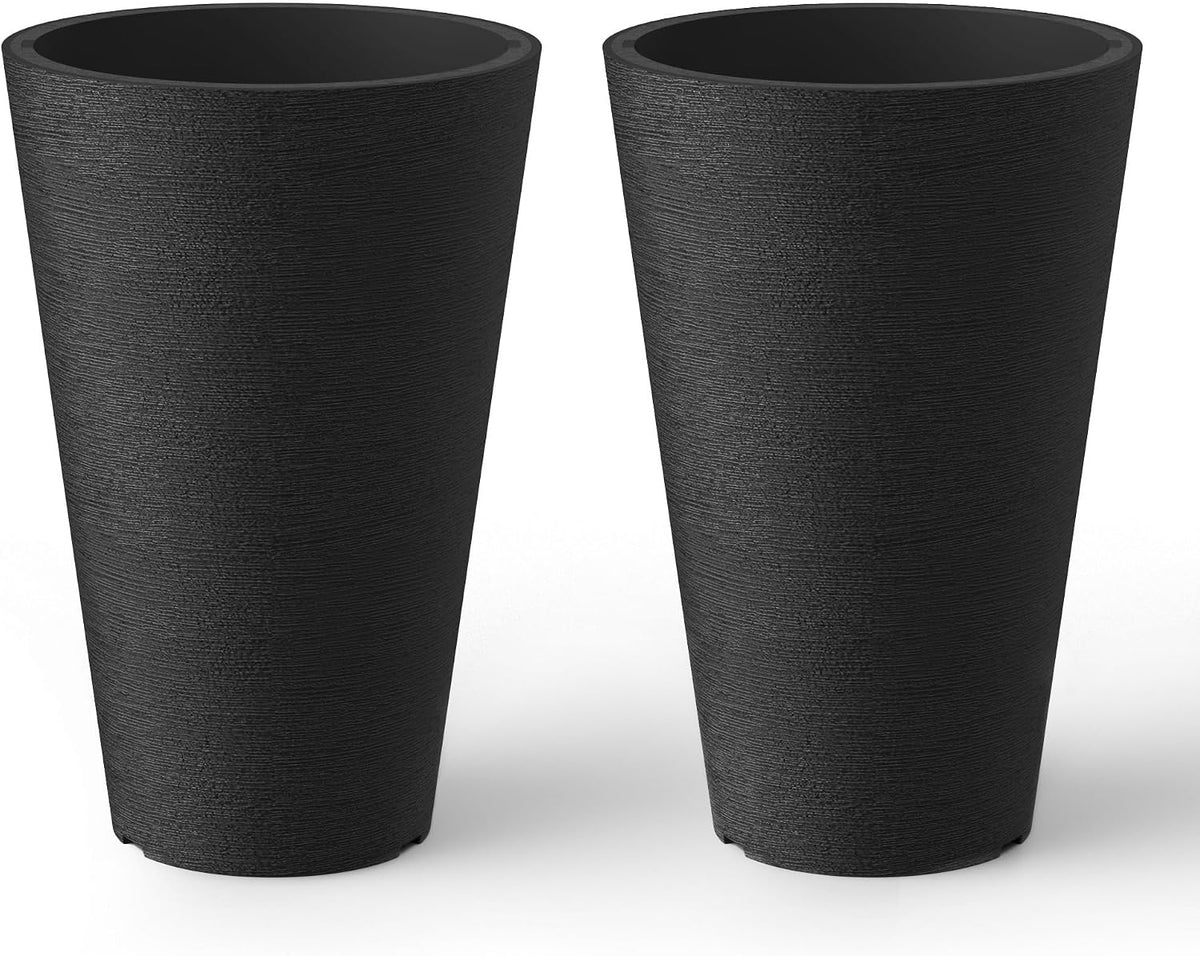 Kante Set of 2 Black Plastic Round Planters 13" Tall Home & Outdoor