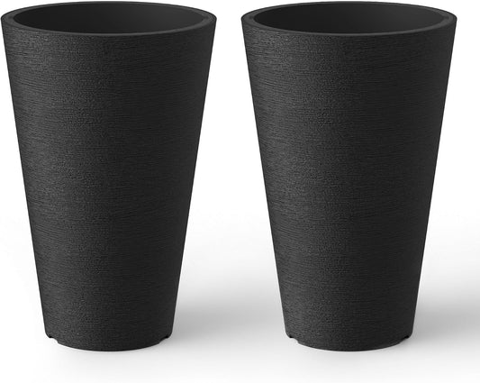 Kante Set of 2 Black Plastic Round Planters 13" Tall Home & Outdoor