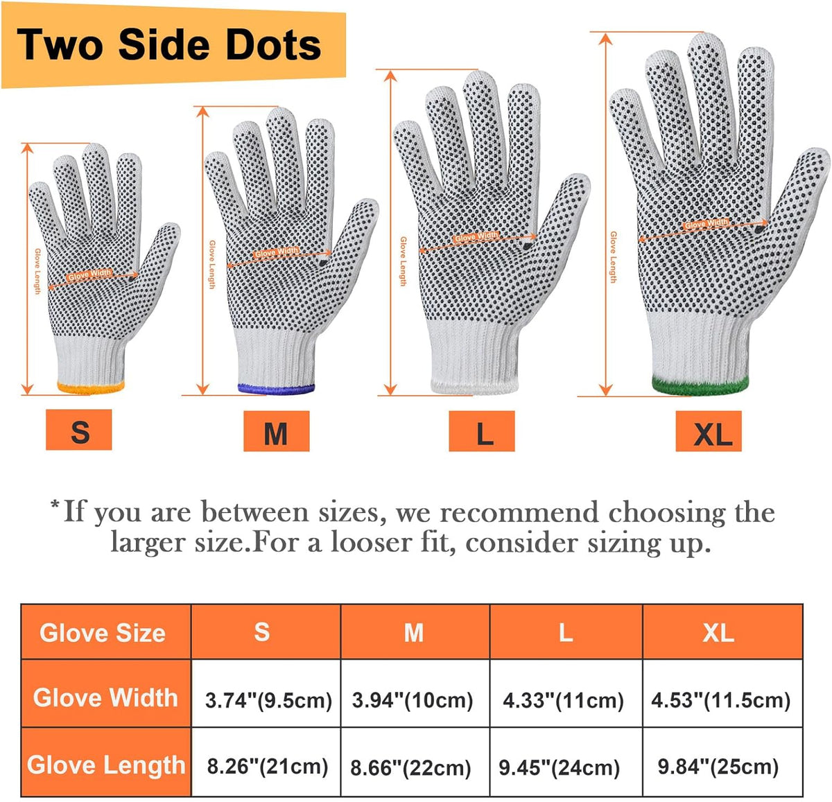Evridwear Cotton Polyester String Knit Shell Safety Protection Work Gloves for Painter Mechanic Industrial Warehouse Gardening Construction Men & Women 12 Pairs, With Two Side dots, L Size
