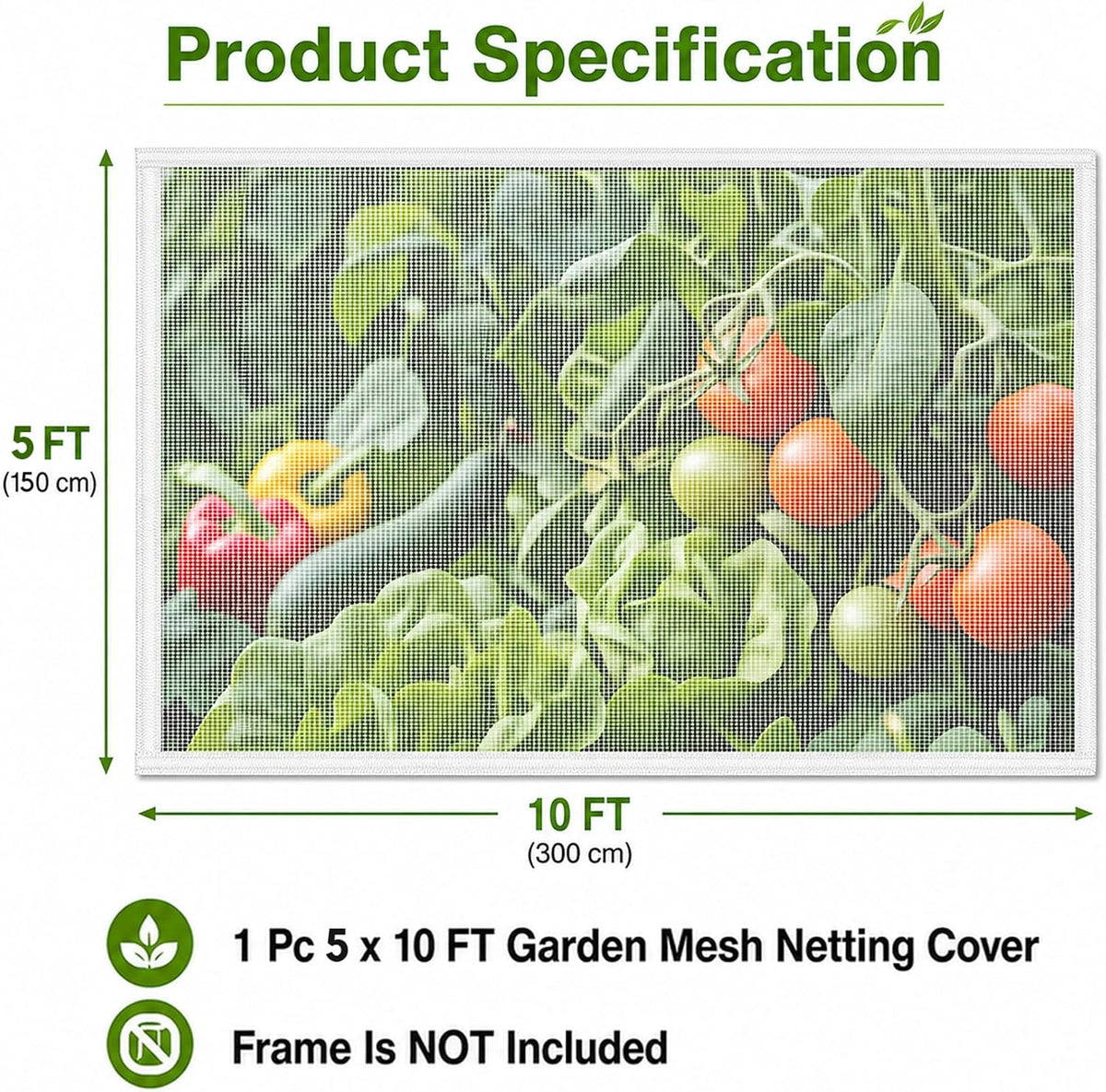 RAINFLOW Garden Netting 10 x 5 FT - 60 Mesh Plant Cover for Raised Beds
