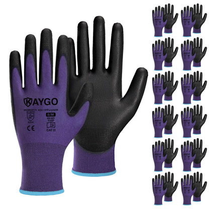 KAYGO Safety Work Gloves for Men Women, PU Coated Palm & Fingers, KG11P