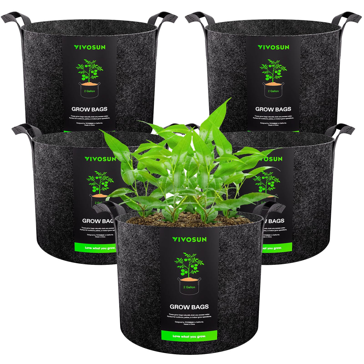VIVOSUN 5-Pack 5 Gallon Plant Grow Bags Fabric Pots with Handles