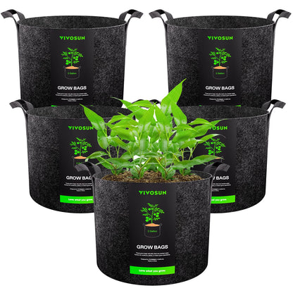 VIVOSUN 5-Pack 5 Gallon Plant Grow Bags Fabric Pots with Handles