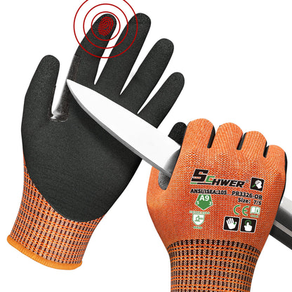 Schwer ProGuard High Level Cut Resistant Work Gloves for Extreme Protection, ANSI A9 Cut Gloves with Reinforced Thumb, Non Slip, Breathable, Durable, Touch-screen, Black 1 Pair（L 3326