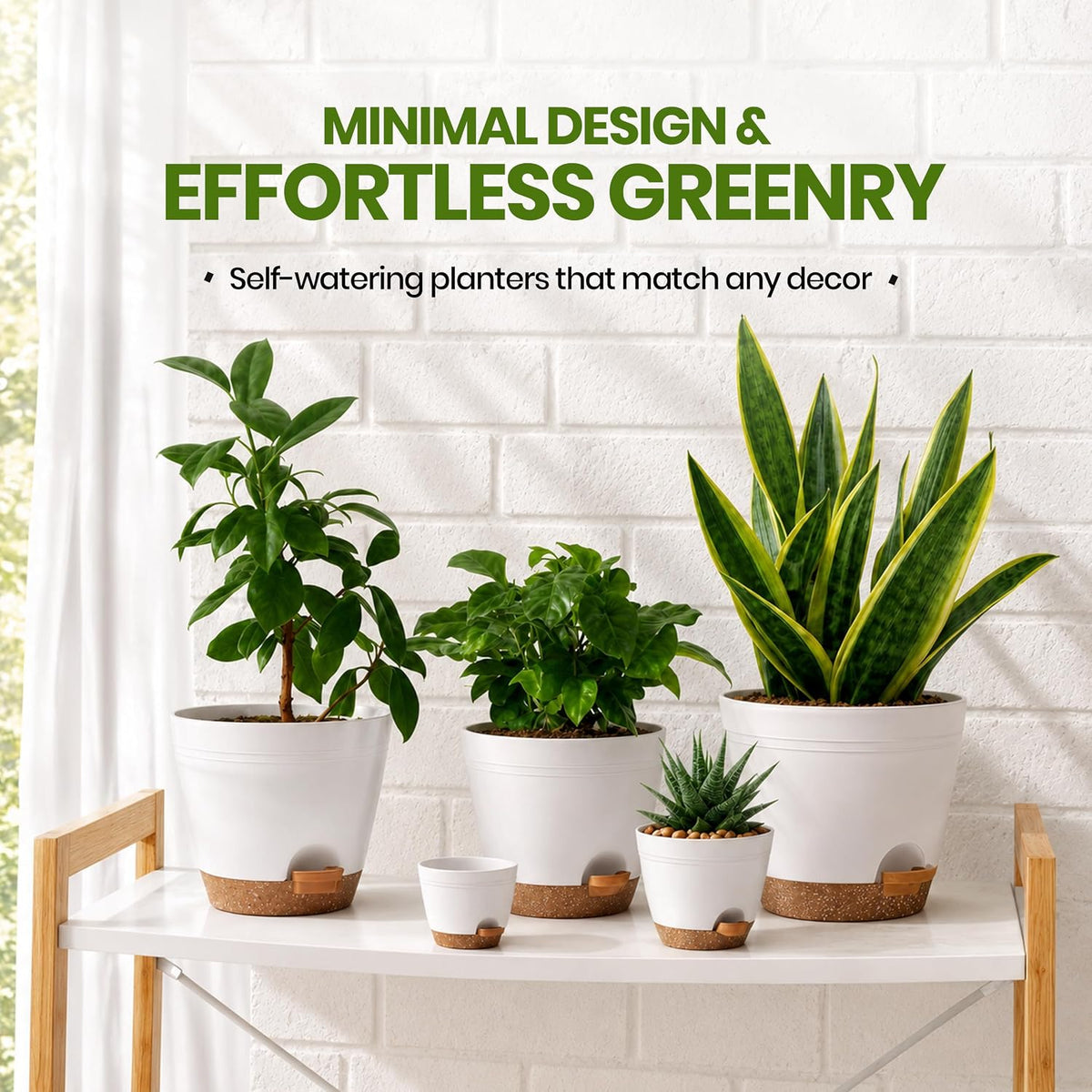 Utopia Home Self Watering Pots for Indoor Plants 6.8"/6.4"/5.9"/5.5"/4.9" Set of 5, Planters for Indoor Plants, Small Multi-Size Flowerpot, Plant Pots with Drainage & Reservoir (White)