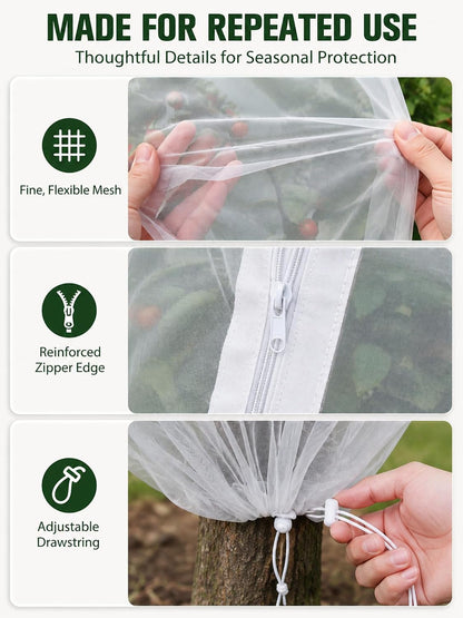 Garden Bird Netting for Insects, 2 Pack 6.5X5.7FT, Fruit Tree Netting with Zipper & Drawstring, Ultra Dense Mesh Plant Covers for Blueberry Tomato Cherry Peach Apple Trees Pest Barrier (6.5X5.7FT)