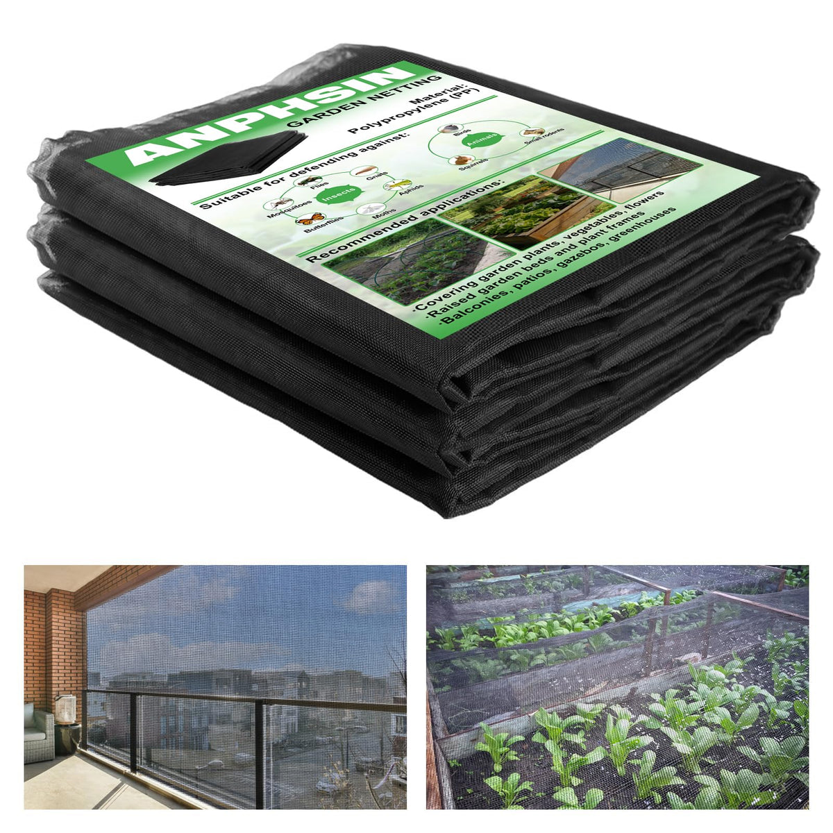 10x20ft Strong PP Nanocomposite Mosquito Net Garden Netting, Black