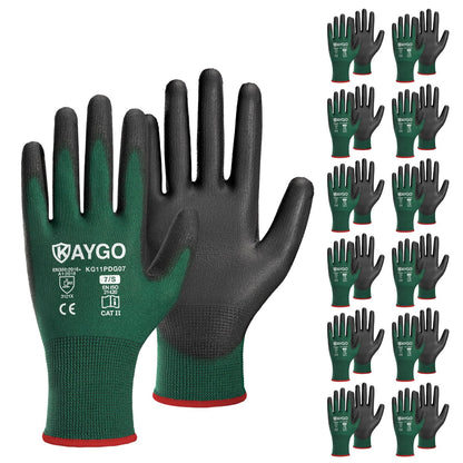 KAYGO Safety Work Gloves for Men Women, PU Coated Palm & Fingers, KG11P