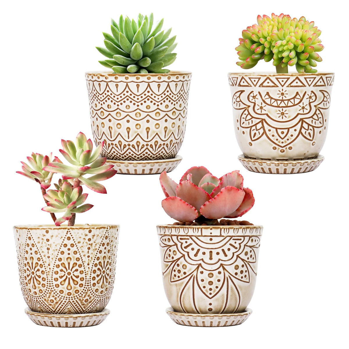 Gepege Ceramic Plant Pots, 6 Inch Indoor Planters with Drainage & Saucers