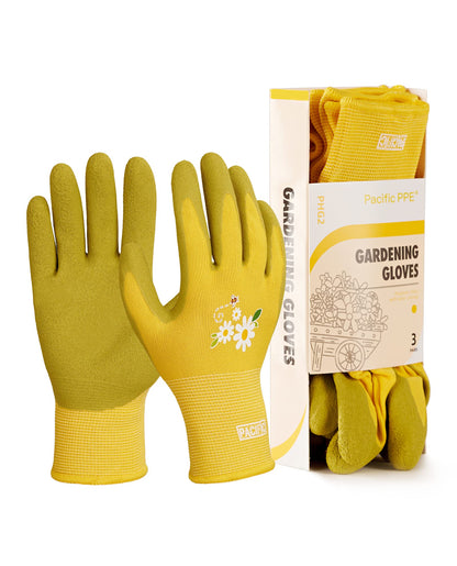 PACIFIC PPE 6 Pairs Gardening Gloves for women, Rubber Coated Garden Gloves, Ladies Yard Work Gloves, Breathable, Purple & Yellow & Red, Small