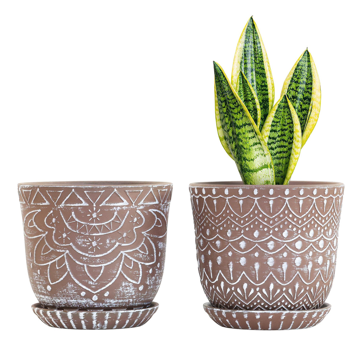 Gepege Ceramic Plant Pots, 6 Inch Indoor Planters with Drainage & Saucers