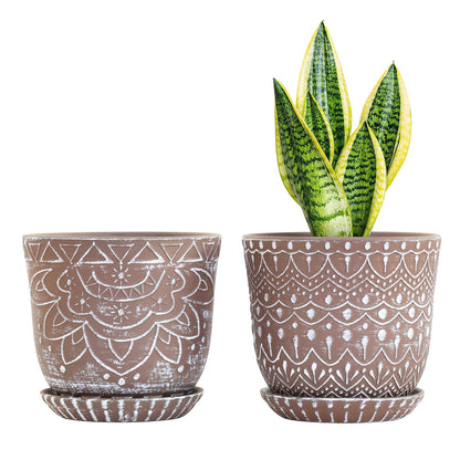 Gepege Ceramic Plant Pots, 6 Inch Indoor Planters with Drainage & Saucers