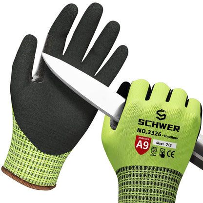 Schwer ProGuard High Level Cut Resistant Work Gloves for Extreme Protection, ANSI A9 Cut Gloves with Reinforced Thumb, Non Slip, Breathable, Durable, Touch-screen, Black 1 Pair（L 3326