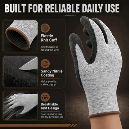 Level 5 Cut Resistant Work Gloves, Sandy Nitrile Grip, 1 Pair
