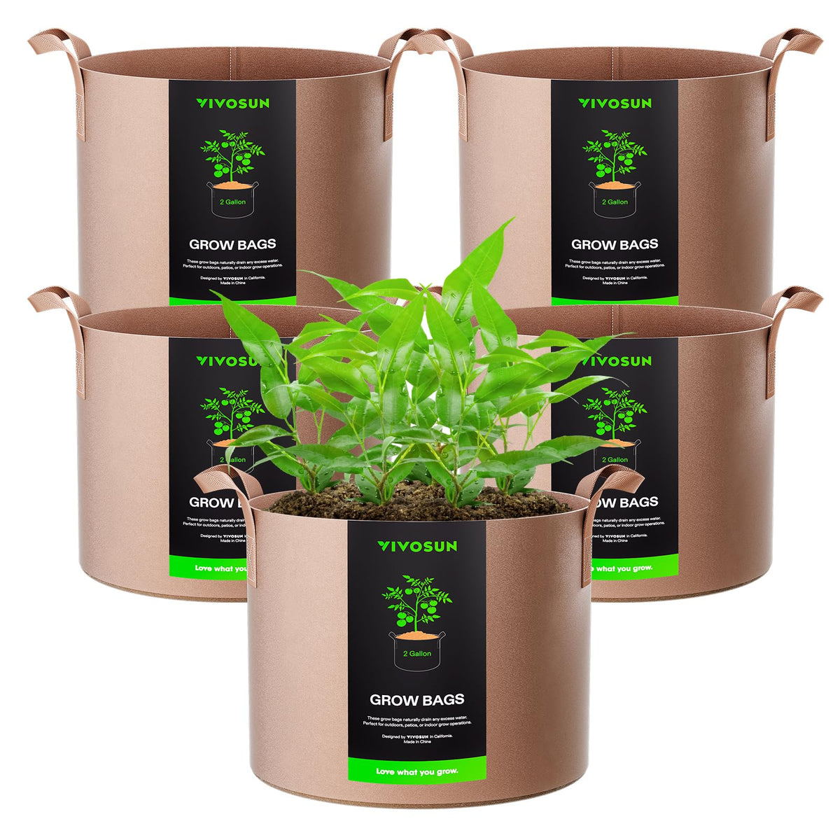VIVOSUN 5-Pack 5 Gallon Plant Grow Bags Fabric Pots with Handles