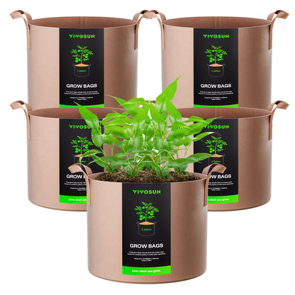 VIVOSUN 5-Pack 5 Gallon Plant Grow Bags Fabric Pots with Handles
