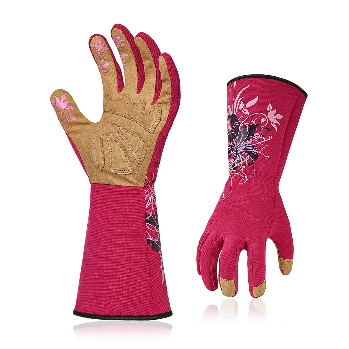 Vgo... 1-Pair Ladies' Synthetic Leather Gardening Gloves, Long Sleeves Gauntlet, Breathable & Grip Work Gloves, High Dexterity, Washable (Size L, Green, SL7445)