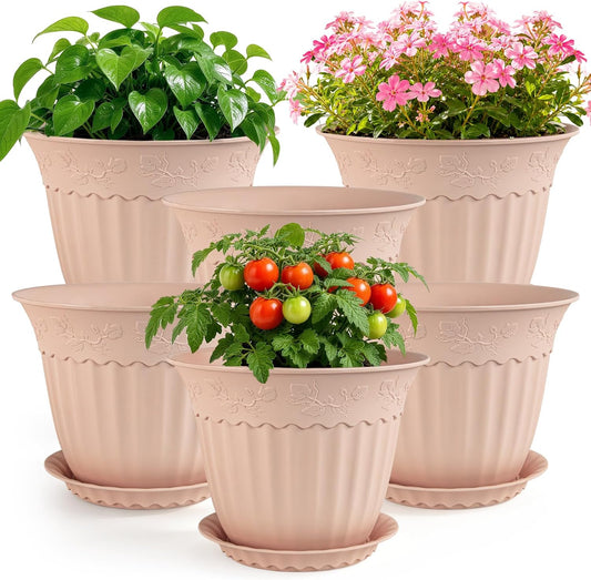 ZMTECH 6 Pack 10 Inch Plant Pots with Saucers, Blush Pink Planters
