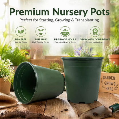 Fasmov 10PCS 1 Gallon Durable Nursery Pot Garden Flower Pots Nursery Plant Container Kit with 10 Pcs Matching Pallets