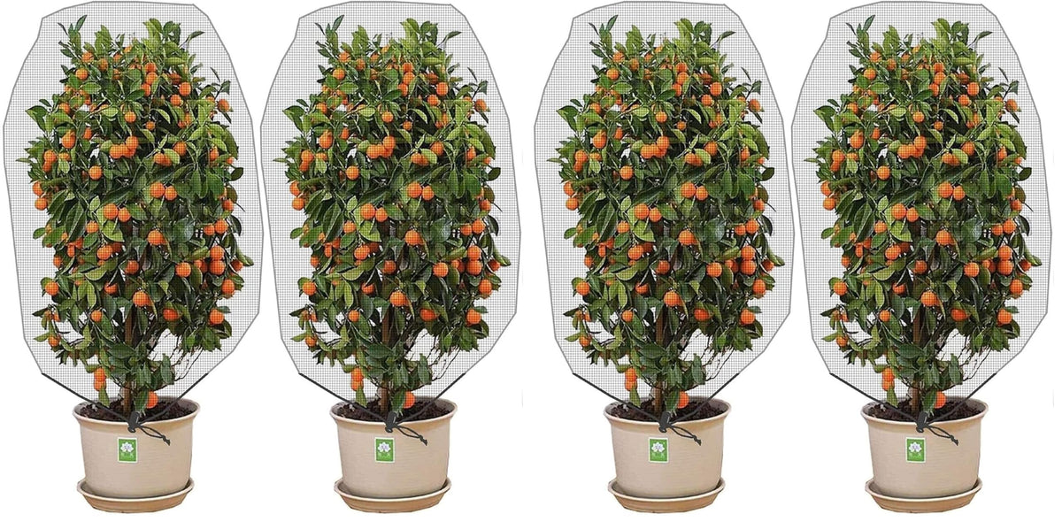 Alpurple 2 Pcs Insect Bird Barrier Netting Mesh with Drawstring- 4.9 x 3.2 Ft Garden Bug Netting Plant Cover- Fruit Tree Net for Protect Plant Fruits Citrus Flower from Insect Bird Eating
