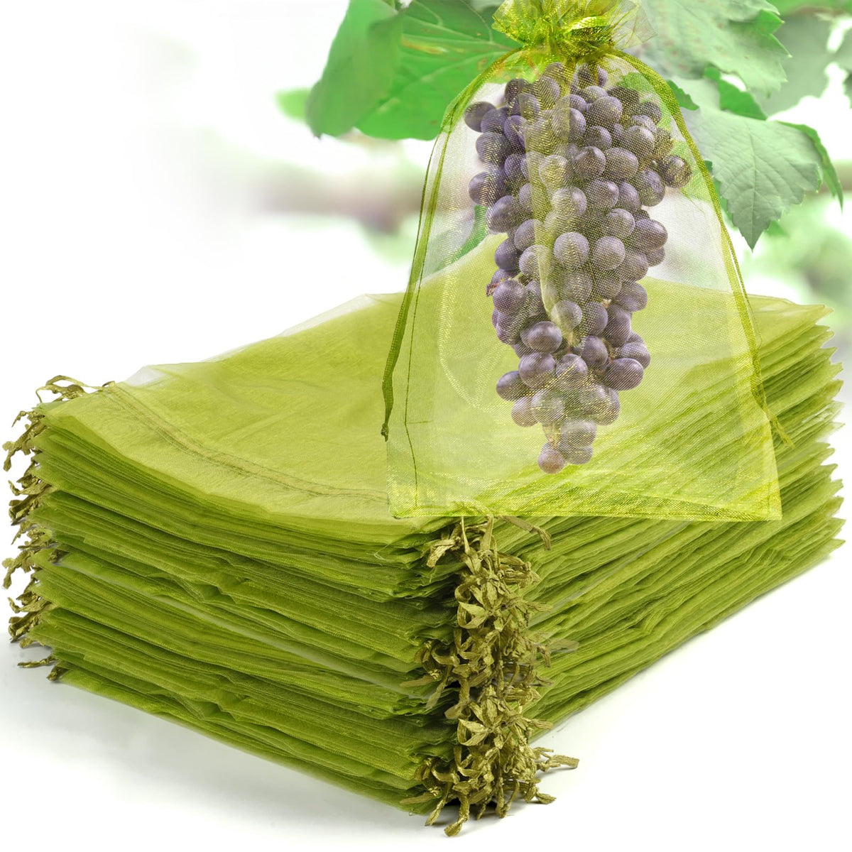 50 Pcs Fruit Protection Bags, 6×9 in Mesh Cover Nets for Tree, Green