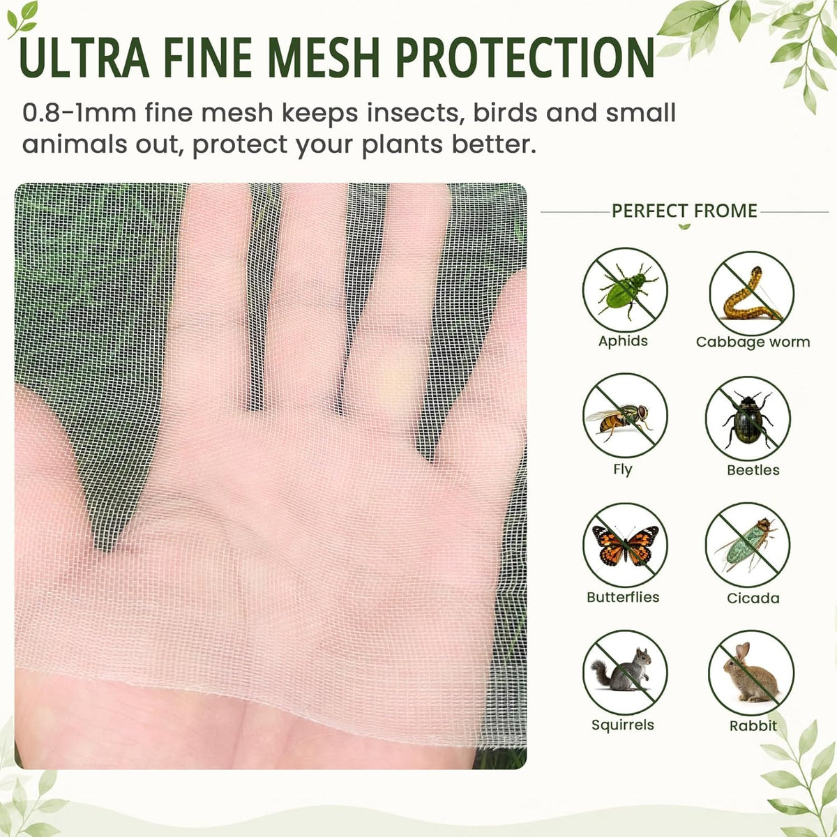 8Ft x 10FT Garden Netting, Fine Mesh Insect Netting for Plant Protection