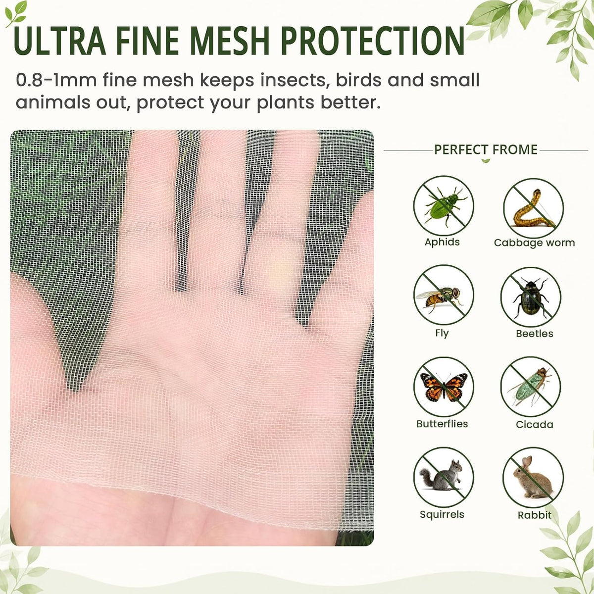 20x50Ft Garden Netting, Fine Mesh Insect Netting for Plant Protection