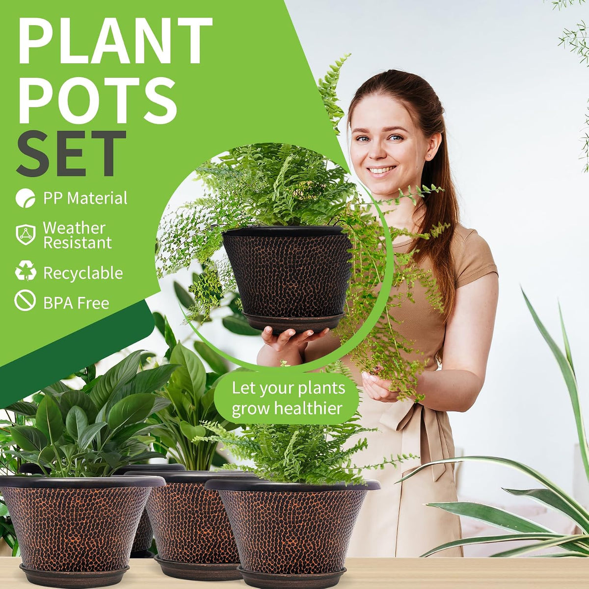 Quarut 12 Inch Pots for Plants,4 Pack Large Flower Pots with Drainage Hole