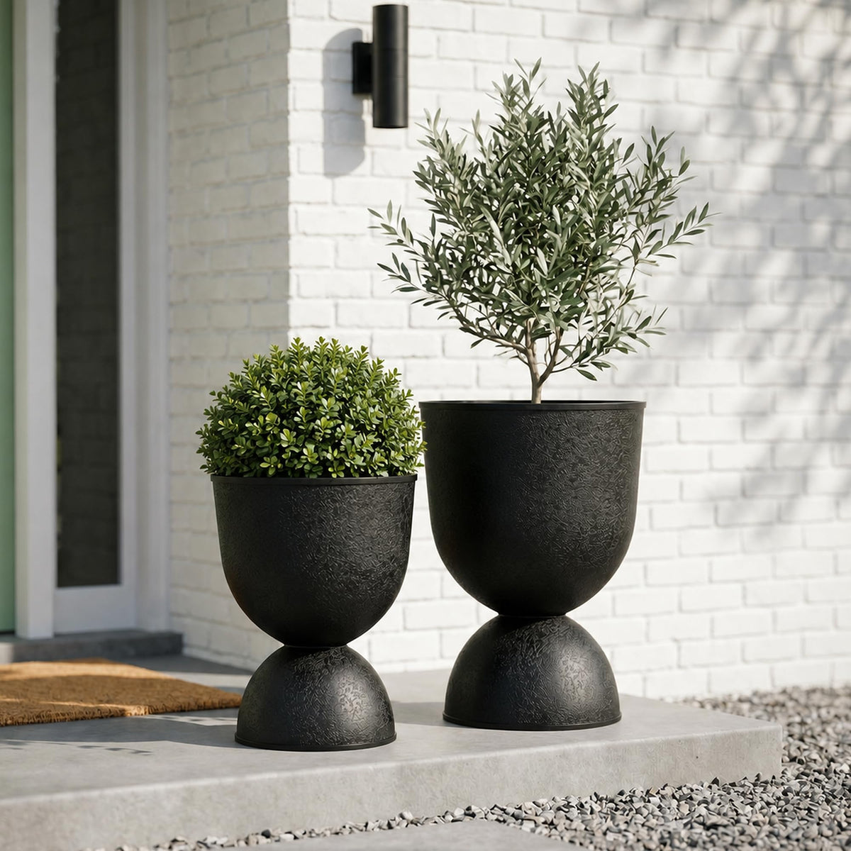 KOL 15 Inch Tall Planters, Beige Plastic Urn Planters, 2 Pack