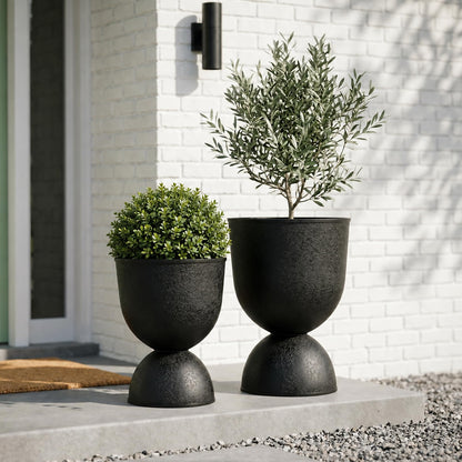 KOL 15 Inch Tall Planters, Beige Plastic Urn Planters, 2 Pack