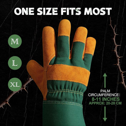Gardening Gloves, Rose Pruning Gloves for Men & Women, Breathable Cowhide Leather Gauntlet, Best Garden Gifts & Tools for Gardener