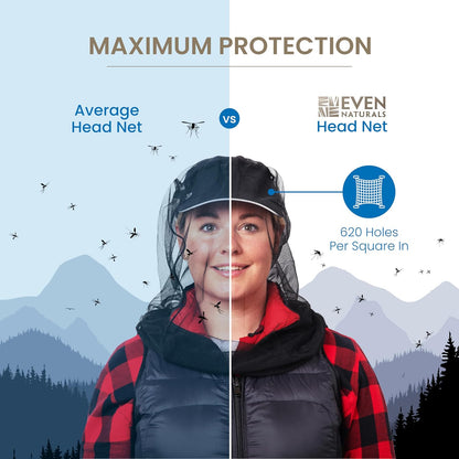 EVEN NATURALS Premium Mosquito Head Net - Ultra Large and Long, Extra Fine Holes, Mesh (39 * 26 * 25 inch)