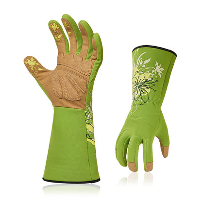 Vgo... 1-Pair Ladies' Synthetic Leather Gardening Gloves, Long Sleeves Gauntlet, Breathable & Grip Work Gloves, High Dexterity, Washable (Size L, Green, SL7445)