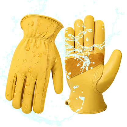 DULFINE Cowhide Leather Gardening Work Gloves for Men 1/3/12 Pairs