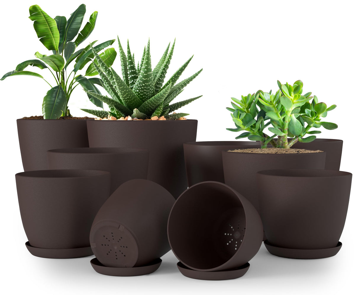 Plant Pots Indoor with Drainage, 5 Pack Multi-Size Planters Set, White