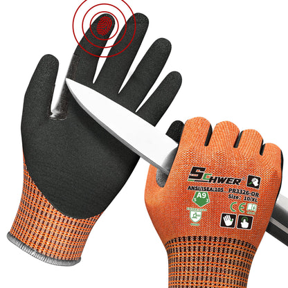 Schwer ProGuard High Level Cut Resistant Work Gloves for Extreme Protection, ANSI A9 Cut Gloves with Reinforced Thumb, Non Slip, Breathable, Durable, Touch-screen, Black 1 Pair（L 3326
