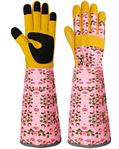 Long Gardening Gloves for Women Thorn Proof Leather Garden Gloves Breathable Working Gloves for Women Yard Outdoor
