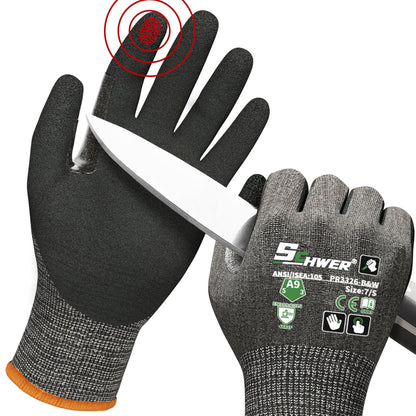 Schwer ProGuard High Level Cut Resistant Work Gloves for Extreme Protection, ANSI A9 Cut Gloves with Reinforced Thumb, Non Slip, Breathable, Durable, Touch-screen, Black 1 Pair（L 3326