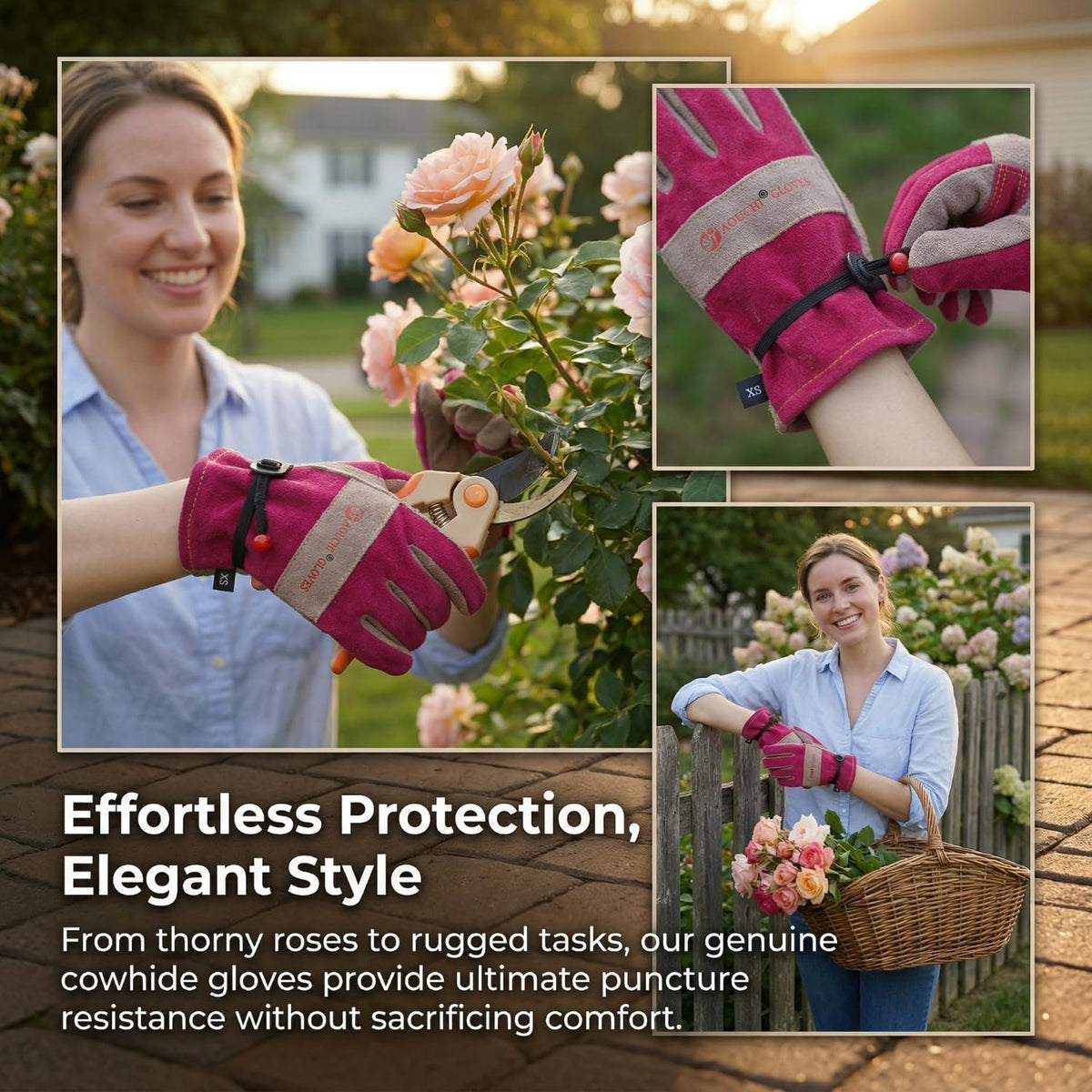 Leather Gardening Gloves for Women-Best Gift for Gardeners.Pink S