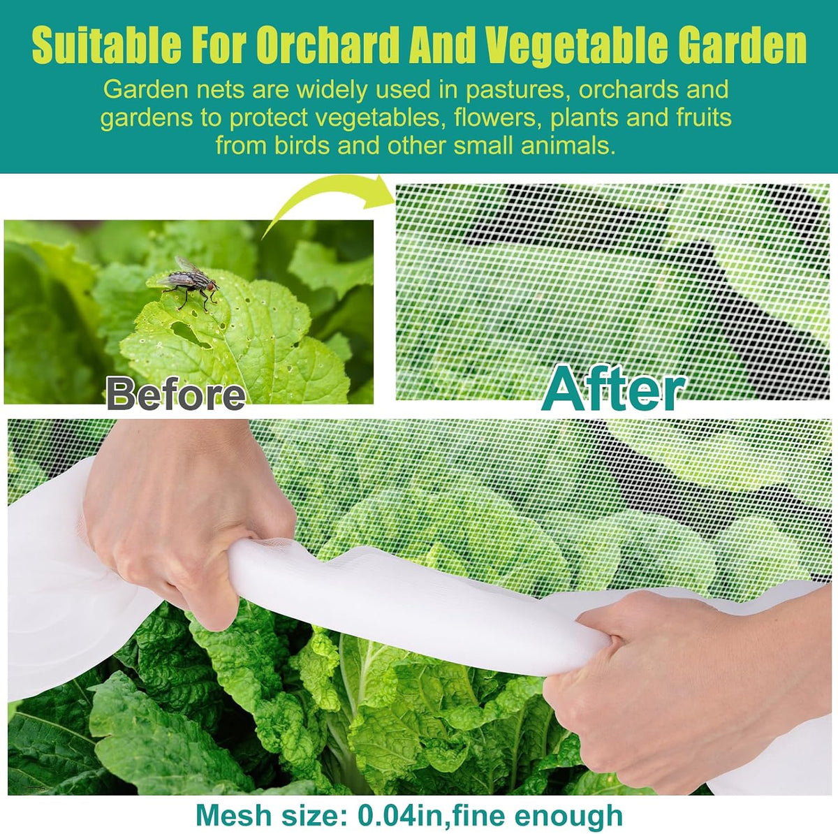 SPORTYOUTH 10x50Ft Garden Netting Ultra Fine Mesh Bird Net for Raised Beds