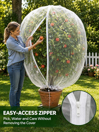 Garden Bird Netting for Insects, 2 Pack 6.5X5.7FT, Fruit Tree Netting with Zipper & Drawstring, Ultra Dense Mesh Plant Covers for Blueberry Tomato Cherry Peach Apple Trees Pest Barrier (6.5X5.7FT)