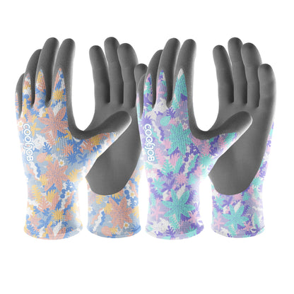 COOLJOB 2 Pairs Gardening Gloves for Women, Breathable Rubber Coated, M