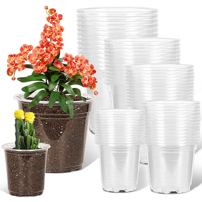 JNYONG 60 Pack 3.5/4/5/6/7 Inch Clear Nursery Pots with Drainage Hole
