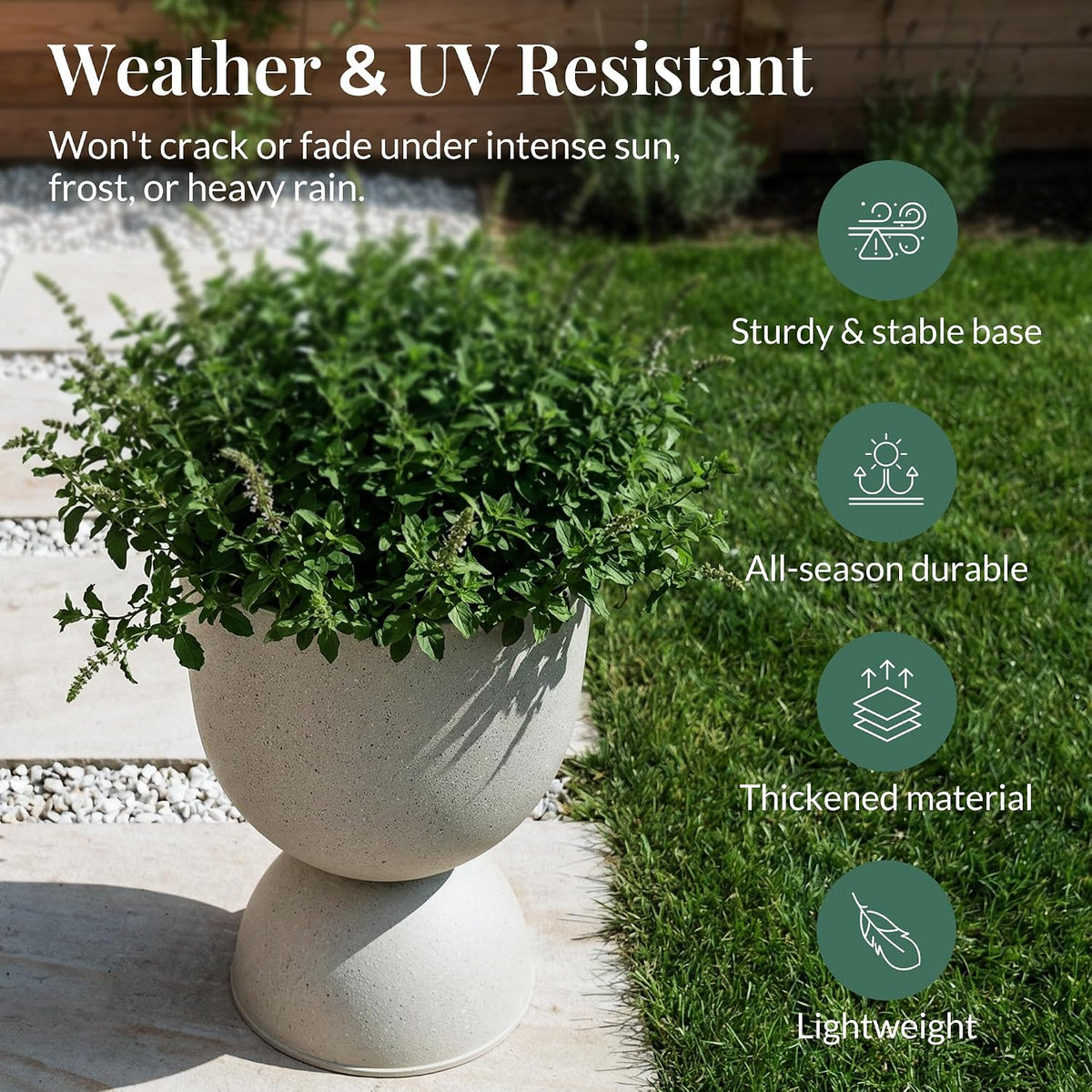KOL 15 Inch Tall Planters, Beige Plastic Urn Planters, 2 Pack