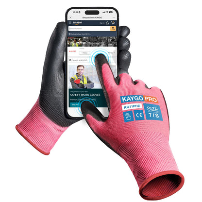 KAYGO Safety Work Gloves for Men Women, PU Coated Palm & Fingers, KG11P