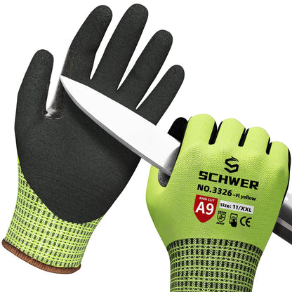 Schwer ProGuard High Level Cut Resistant Work Gloves for Extreme Protection, ANSI A9 Cut Gloves with Reinforced Thumb, Non Slip, Breathable, Durable, Touch-screen, Black 1 Pair（L 3326